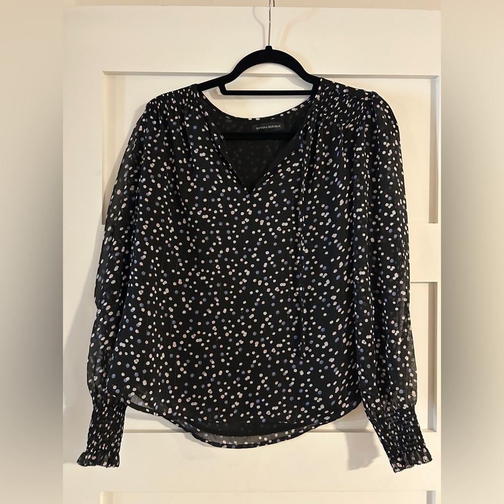 Banana Republic Polka Dot Blouse Silver Threading
